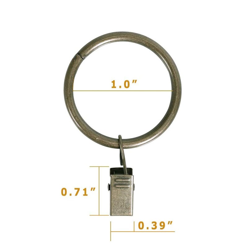 Lansian 44 Pack Curtain Rings with Clips Hooks 1 inch Rustproof Matte Metal Stainless Steel Drapery Rings for Tension Rod Bracket Eyelets Decorative Hangers, Bronze (1" Interior Diameter) - Image 4
